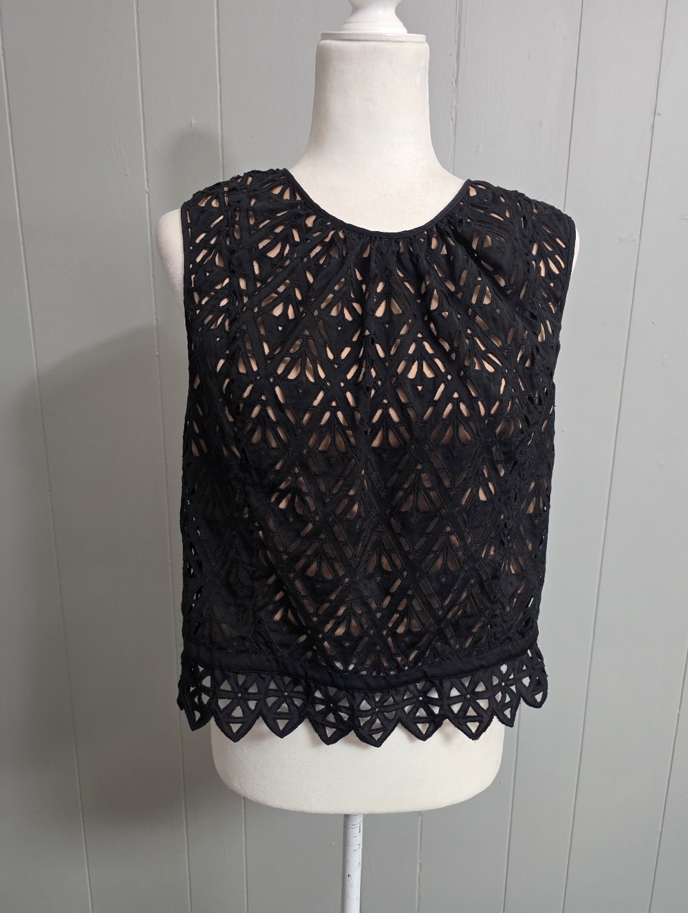 Rebecca Taylor Black And Tan Overlay Sleeveless Top Size 12